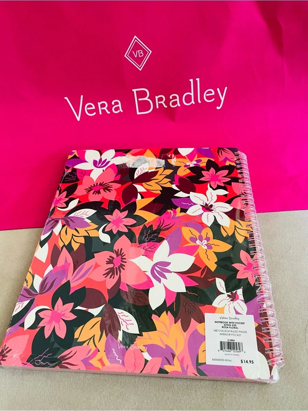 Vera Bradley Large Spiral Notebook NWT Rosa Floral. 160 pages